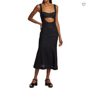 Matthew Bruch Eva Fluted Linen Midi Dress NWT